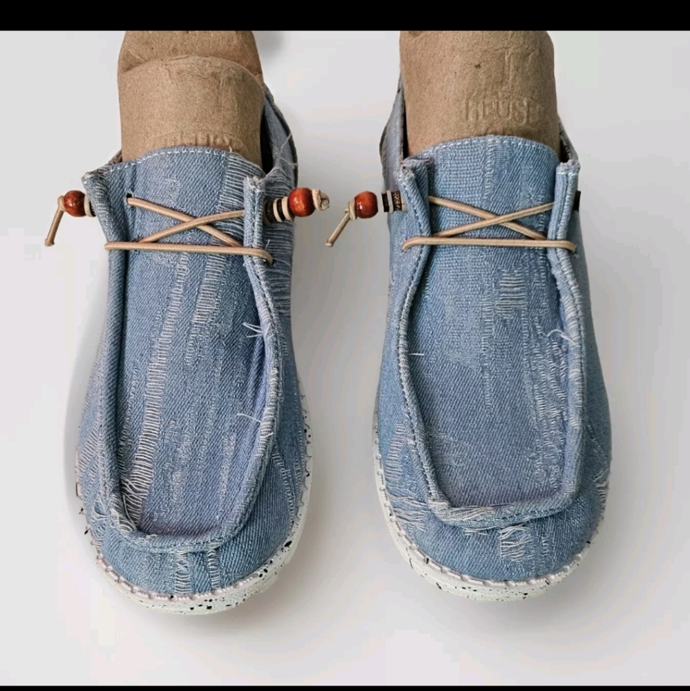 Shein Womens Blue Jean Distressed Look Slip On Loafer Casual Shoes Size 8